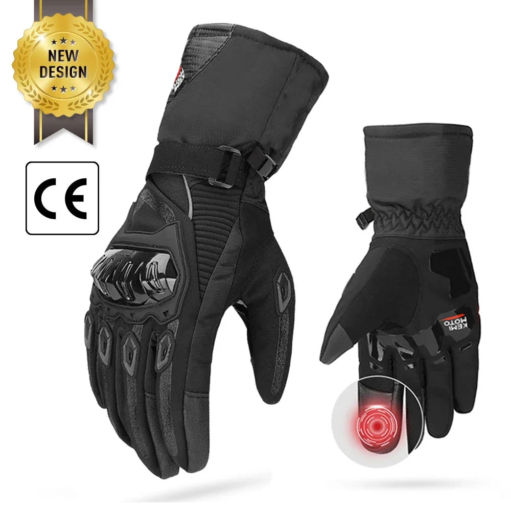 KEMiMOTO CE Motorcycle Gloves Winter Black Guantes Moto Invierno Warm Touch Screen Waterproof Windproof Gloves Protective